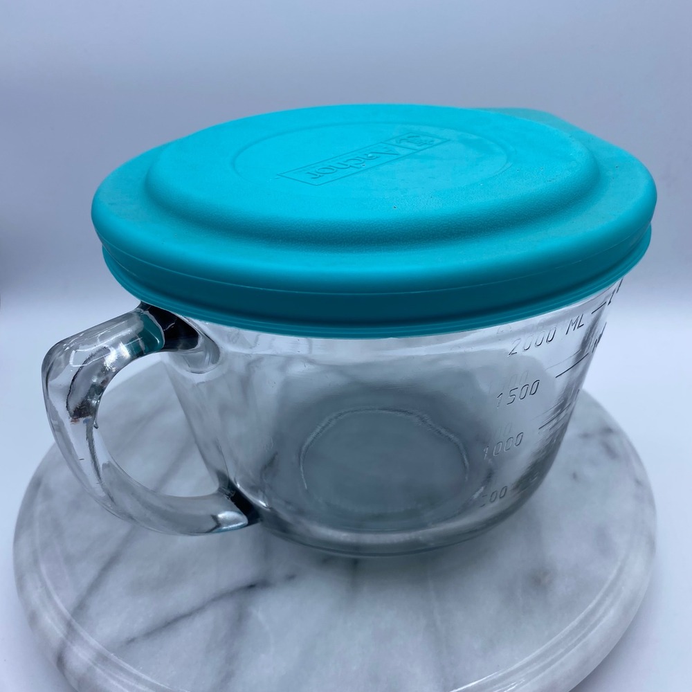 Anchor Hocking 2 Quart Glass Batter Bowl with Teal Silicone Lid Clear 8 Cup 2L - Picture 6 of 10